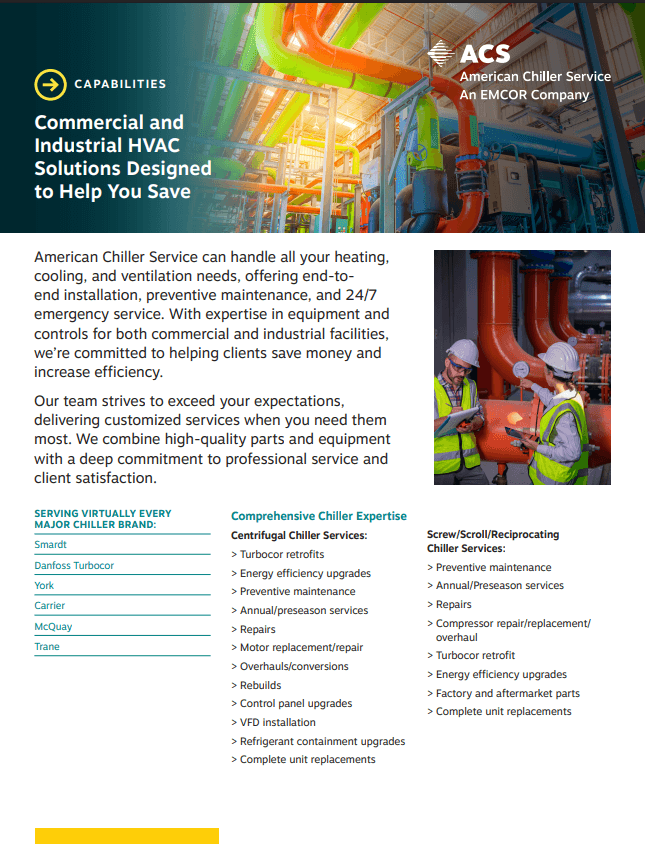 Capabilities sheet covering Commercial and Industrial HVAC Solutions Designed to Help You Save